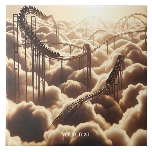 Azulejo De Cerâmica Fantasy Cute Rollercoaster Em Nuvens (Frente)