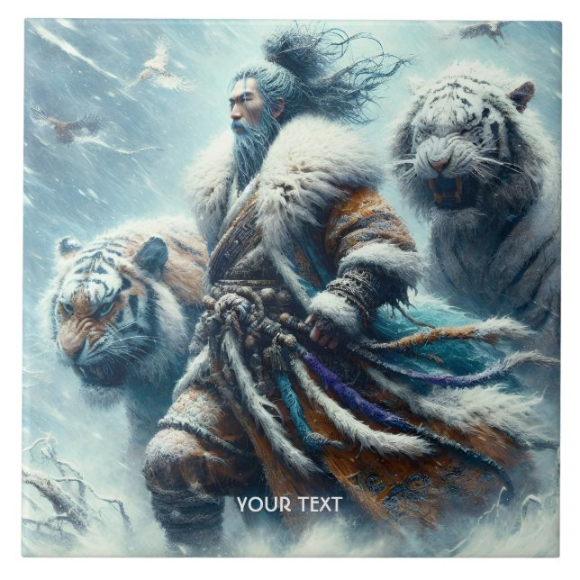 Azulejo De Cerâmica Fantasy Cute Samurai Winter Tigers (Frente)