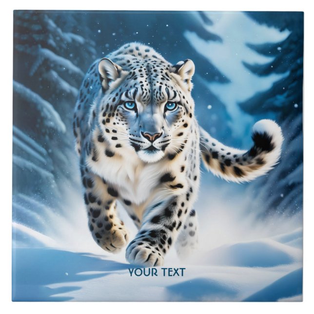 Azulejo De Cerâmica Fantasy Cute Snow Leopard Correndo (Frente)