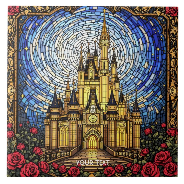Azulejo De Cerâmica Fantasy Cute StainGlass Castle (Frente)