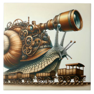 Azulejo De Cerâmica Fantasy Cute Steampunk Snail Train