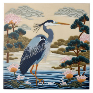 Azulejo De Cerâmica Fantasy Cute Vivid Japonês Heron Blue