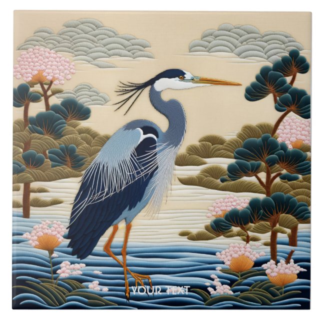 Azulejo De Cerâmica Fantasy Cute Vivid Japonês Heron Blue (Frente)