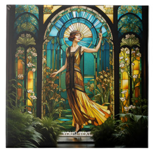 Azulejo De Cerâmica Fantasy Cute Vivid Staind Glass Mulher
