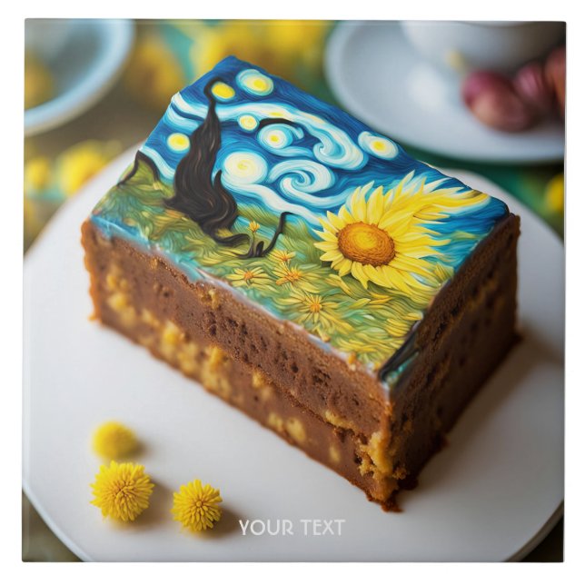 Azulejo De Cerâmica Fantasy Cute Vivid Van Gogh Cake (Frente)