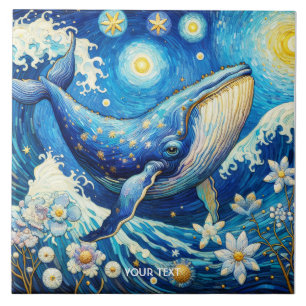 Azulejo De Cerâmica Fantasy Cute Whale Stars Sea