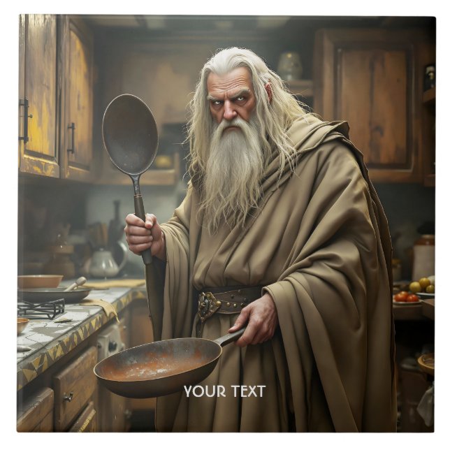 Azulejo De Cerâmica Fantasy Cute Wizard Frying Pan (Frente)