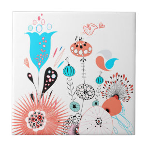 Azulejo De Cerâmica Fantasy Flowers e Birdie