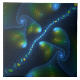 Azulejo De Cerâmica Fantasy Luzes Abstrato Azul Verde Amarelo Fractal