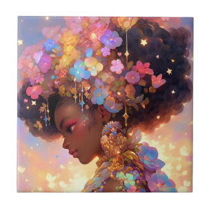 Azulejo De Cerâmica Fantasy Mulher Afro-Americana Art