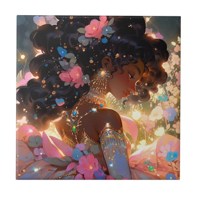 Azulejo De Cerâmica Fantasy Mulher Afro-Americana Art (Frente)