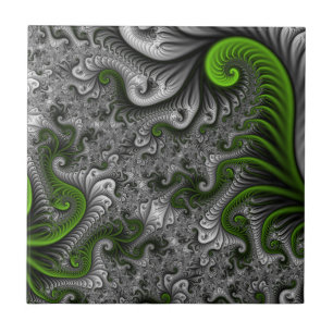 Azulejo De Cerâmica Fantasy Mundo Verde E Arte Fractal Cinza