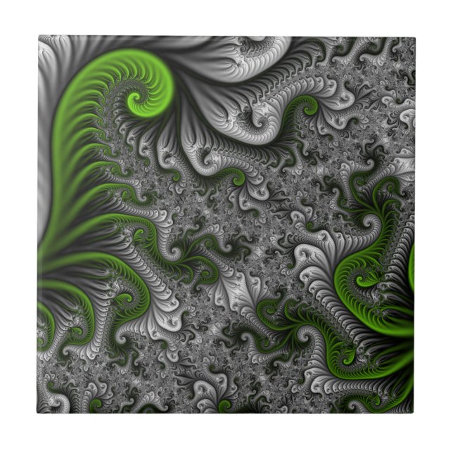 Azulejo De Cerâmica Fantasy Mundo Verde E Arte Fractal Cinza (Frente)