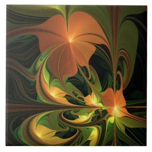 Azulejo De Cerâmica Fantasy Plant Abstrato Green Rust Brown Fractal