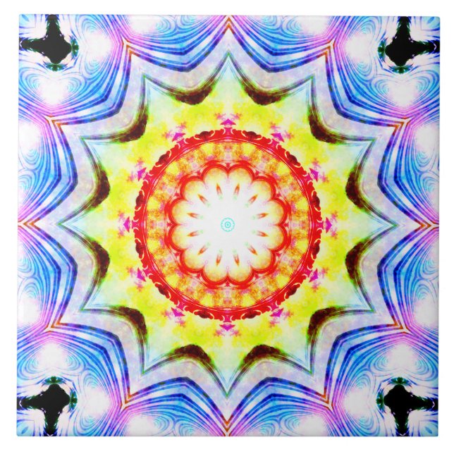 Azulejo De Cerâmica Fantasy Priest Mage Magical Vibrant Mandela (Frente)