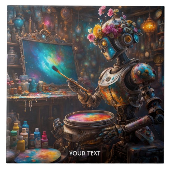 Azulejo De Cerâmica Fantasy - Robô Gelado Com Pincel (Frente)