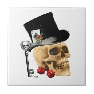 Azulejo De Cerâmica Fantasy Tatuagem do crânio do jogador gótico desig