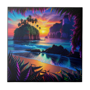 Azulejo De Cerâmica Fantasy Tropical Beach Three