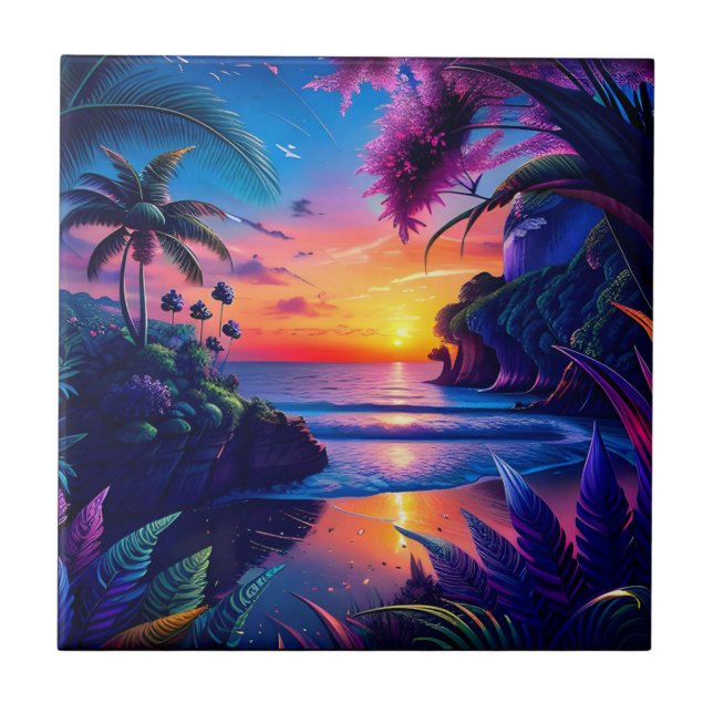 Azulejo De Cerâmica Fantasy Tropical Beach Two (Frente)