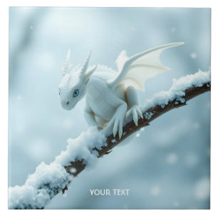 Azulejo De Cerâmica Fantasy White Baby Dragon