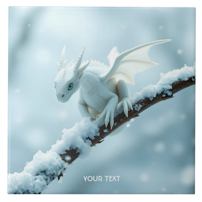 Azulejo De Cerâmica Fantasy White Baby Dragon (Frente)