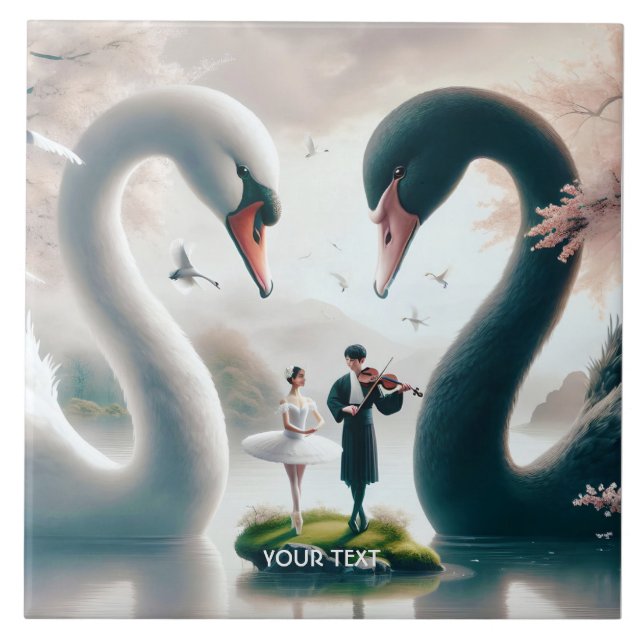 Azulejo De Cerâmica Fantasy White Swans Bonitos (Frente)