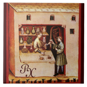 Azulejo De Cerâmica FARMACÊUTICA ANTIQUICA, Fármaco, Monograma