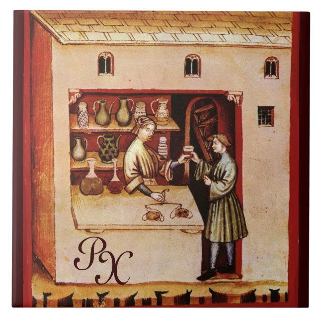 Azulejo De Cerâmica FARMACÊUTICA ANTIQUICA, Fármaco, Monograma (Frente)