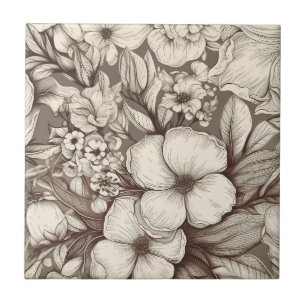 Azulejo De Cerâmica Farmácia Antiga Floral Sépia Herbário