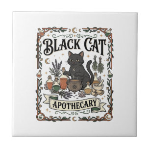 Azulejo De Cerâmica Farmácia de Gato Preto Bruxa Mística Apothecary