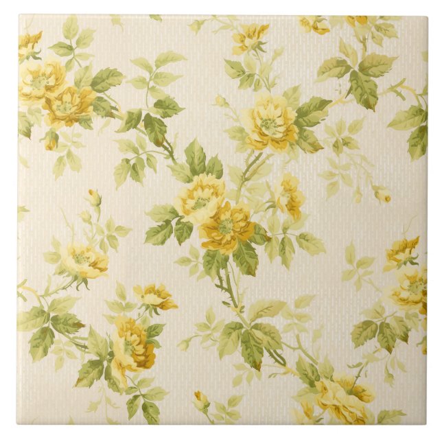Azulejo De Cerâmica Farmhouse Amarelo-Ouro bonito Floral (Frente)