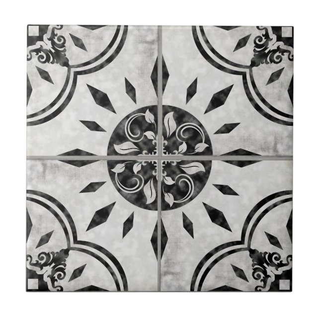 Azulejo De Cerâmica Farmhouse Black White Pattern Country Chic Rustic (Frente)