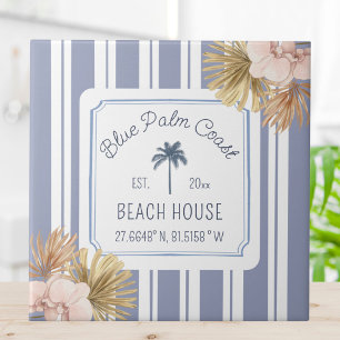 Azulejo De Cerâmica Farmhouse do Boho Coaster da Beach House Blue Stri