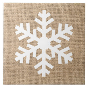 Azulejo De Cerâmica Farmhouse Moderno Natal Floco de Neve Burlap Russo