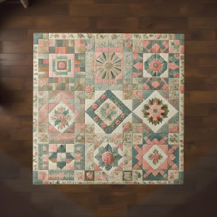 Azulejo De Cerâmica Farmhouse Rustic Sage Green Patchwork Quilt Floral