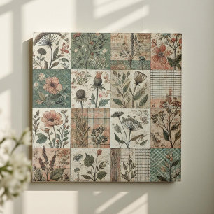 Azulejo De Cerâmica Farmhouse Rustic Sage Green Patchwork Quilt Floral