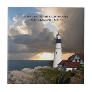 Azulejo De Cerâmica Faro de Portland Head Maine Foto do Pôr do Sol