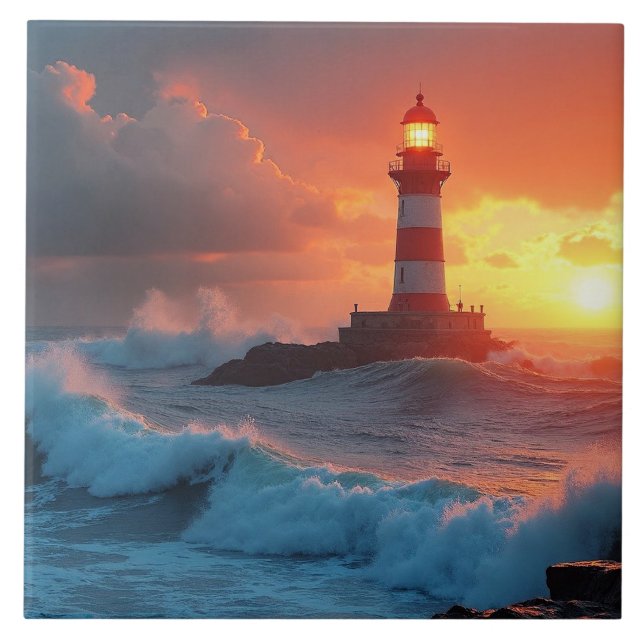 Azulejo De Cerâmica Farol ao Pôr do Sol (Frente)