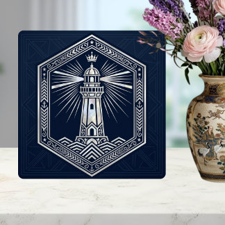 Azulejo De Cerâmica Farol Art Déco Design Náutico Prata