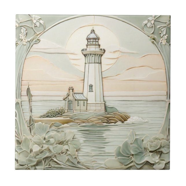 Azulejo De Cerâmica Farol Arte Nouveau Faux Alivio Pastel Mint (Frente)
