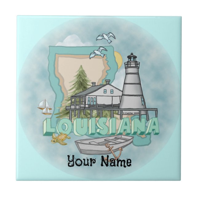 Azulejo De Cerâmica Farol da Louisiana (Frente)