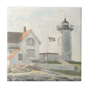 Azulejo De Cerâmica Farol de Cape Neddick Aquarela