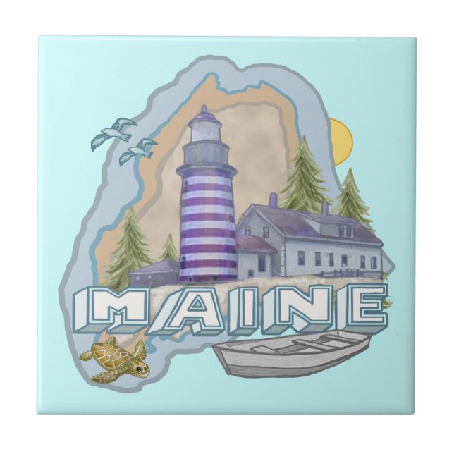 Azulejo De Cerâmica Farol de Maine (Frente)