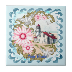 Azulejo De Cerâmica Farol de margarida rosa