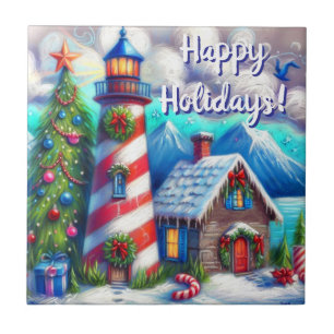 Azulejo De Cerâmica Farol de Natal Personalizado Náutico