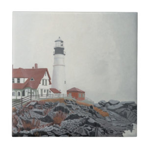 Azulejo De Cerâmica Farol de Portland Head na Névoa