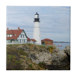 Azulejo De Cerâmica Farol de Portland Headlight em costa rochosa