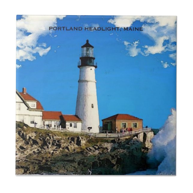Azulejo De Cerâmica Farol de Portland, porta copos de Maine (Frente)