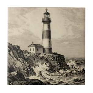 Azulejo De Cerâmica Farol Listrado Vintage Costa Tempestuosa