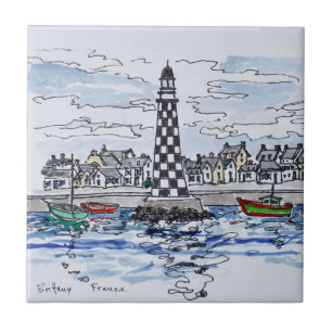 Azulejo De Cerâmica Farol Perdrix, Loctudy Bretanha, França